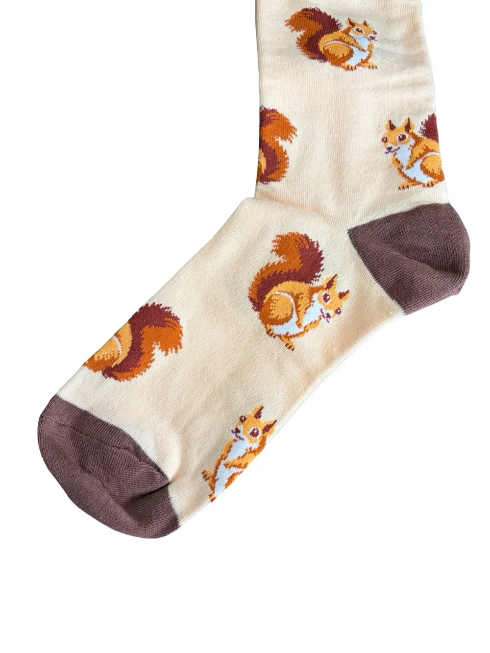 Cream Brown Squirrel Novelty Socks Womens Size 8-12